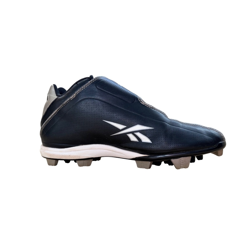 Baseball Cleats Mens Reebok Black & Silver Leather Hook Loop Mens‎